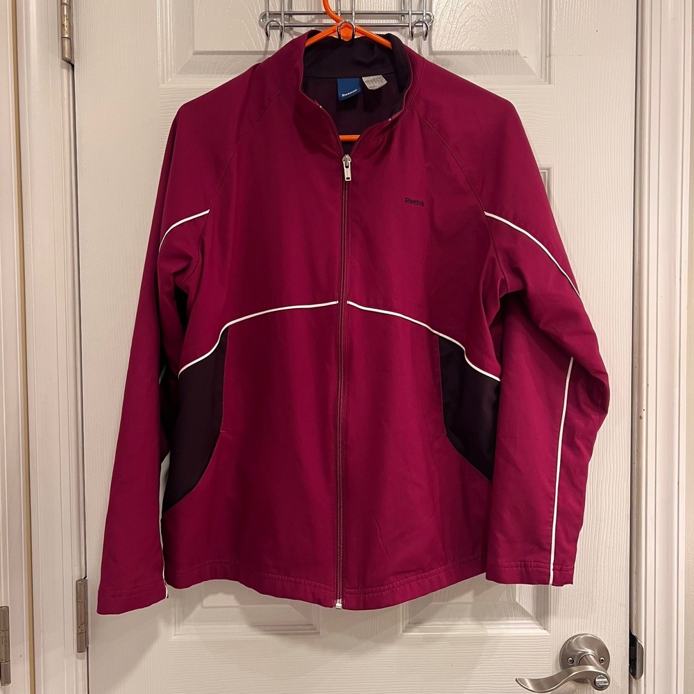 Reebok Womens Magenta Pink Full Zip Track Jacket Mesh Lined Size Large